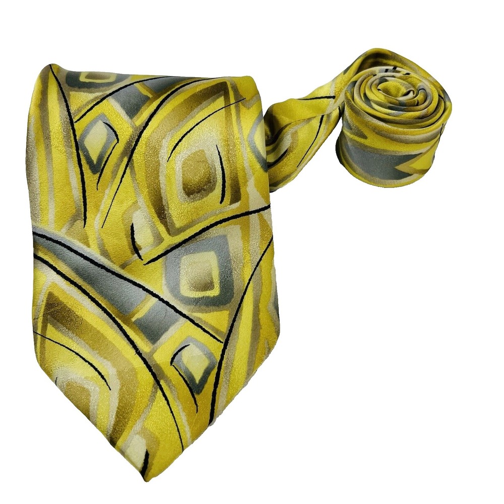 J. Garcia Yellow & Gray Emerald City Limited Edition Pure Silk Necktie Men 3.75"
